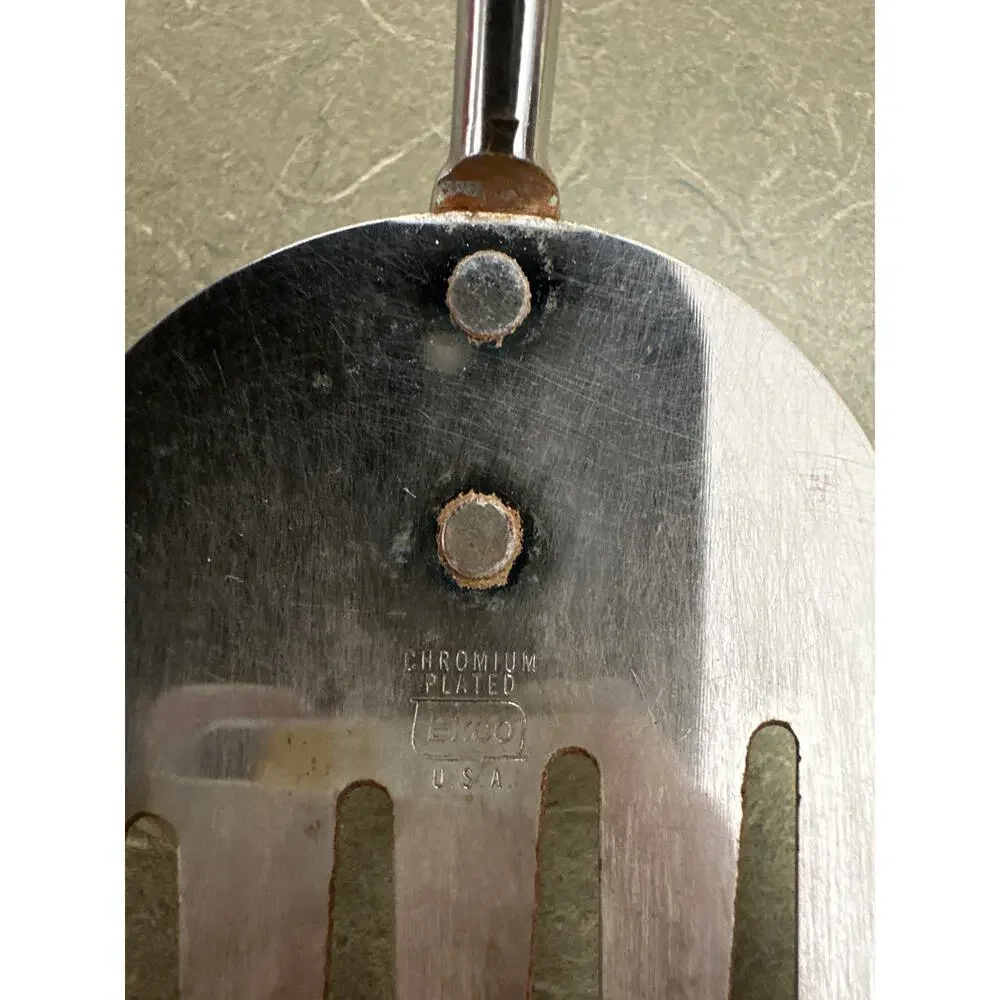 Vintage EKCO USA Stainless Steel Slotted Turner Spatula Black Handle 13” Kitchen